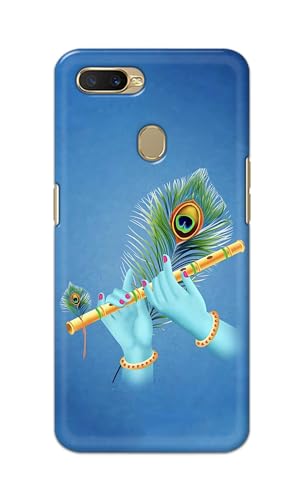 Image of Plastic Printfidaa Printed Hard Back Cover Case For Oppo A7 | Oppo A5S | Oppo A12 | Oppo A11K | Oppo A12S Back Cover (Flute In Krishna Hands) -112, Blue