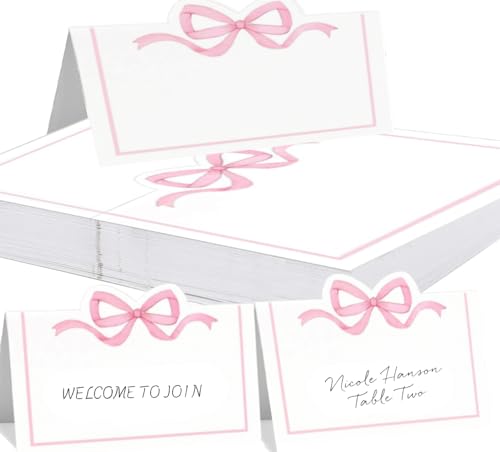 100 Pcs Marque Place Mariage,BetterJonny Porte Nom Table Baptême Cartons Placement Cartes de Nom Anniversaire Carte de Table avec Nœud pour Table...