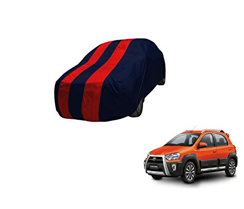 Image of Auto Hub Car Cover Compatible with Etios Cross with Mirror Pocket,Triple Stitched, Weather Proof, Etios Cross Car Cover- Navy-Red