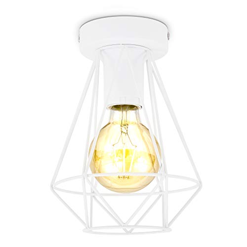 B.K.Licht - Deckenlampe E27 Fassung, max. 40 Watt, Vintage, Deckenleuchte, Lampe, Wohnzimmerlampe, Schlafzimmerlampe, Küchenlampe, Deckenstrahler, Retro, Deckenbeleuchtung, 16,5x22,5 cm, Weiß