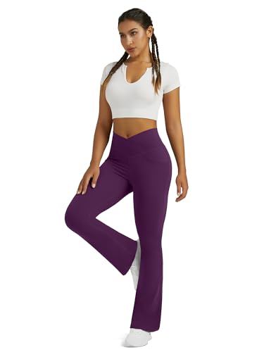 Image of Flare Leggings for Women Yoga Pants with Pockets High Waisted Crossover Flare Yoga Pants Bootcut Yoga Leggings