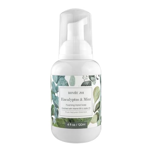 Image of ROMIIE ZOI Foaming Hand Soap, Eucalyptus & Mint Scent, 4 fl oz Travel Size | Natural SLS-Free Formula, Gentle Moisturizing, Rich Creamy Foam, w / Compact Refillable Dispenser
