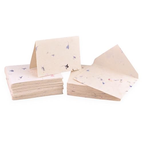 Image of Kathmandu Valley Co. 50 Vintage 4x6 Handmade Lokta Paper Nepali Cherish Greeting Cards & Matching Decorative Flower Petal Envelopes. Folded blank cards. Handmade In Nepal. (Cornflower)