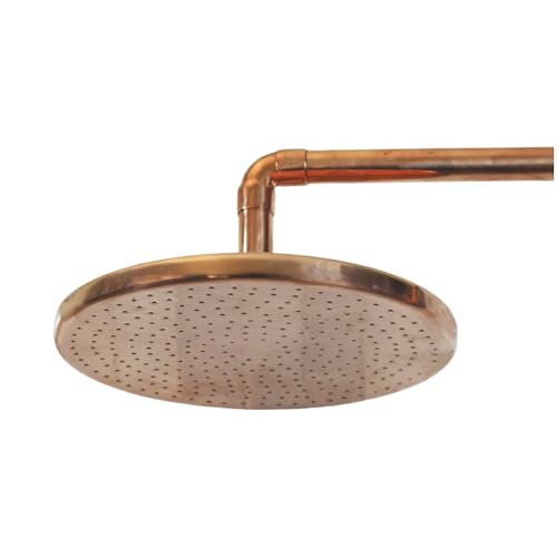 8-Inch Unlacquered Copper Rainfall Shower Head – Vintage Outdoor Shower Fixture with Natural Patina for Antique Look – Handcrafted, Eco-Friendly with Easy 1/2