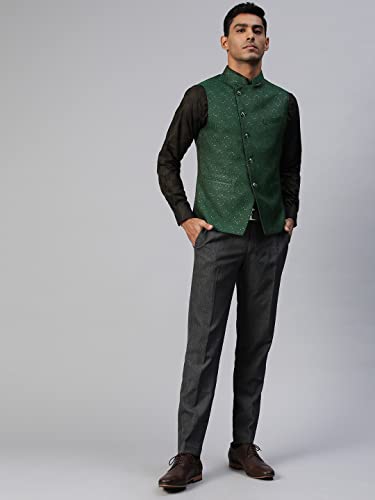 Image of MANQ Men Fawn Woven Jaquard Silk Nehru Jacket