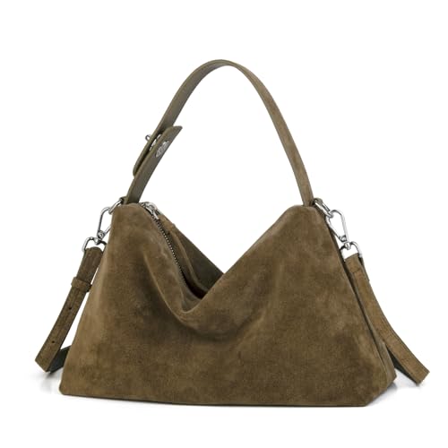 DONNAIN Premium Suede Leather Crossbody Bags for Women, Slouchy Suede Shoulder Bag with Adjustable Strap and Tote Handbag (New Camel)