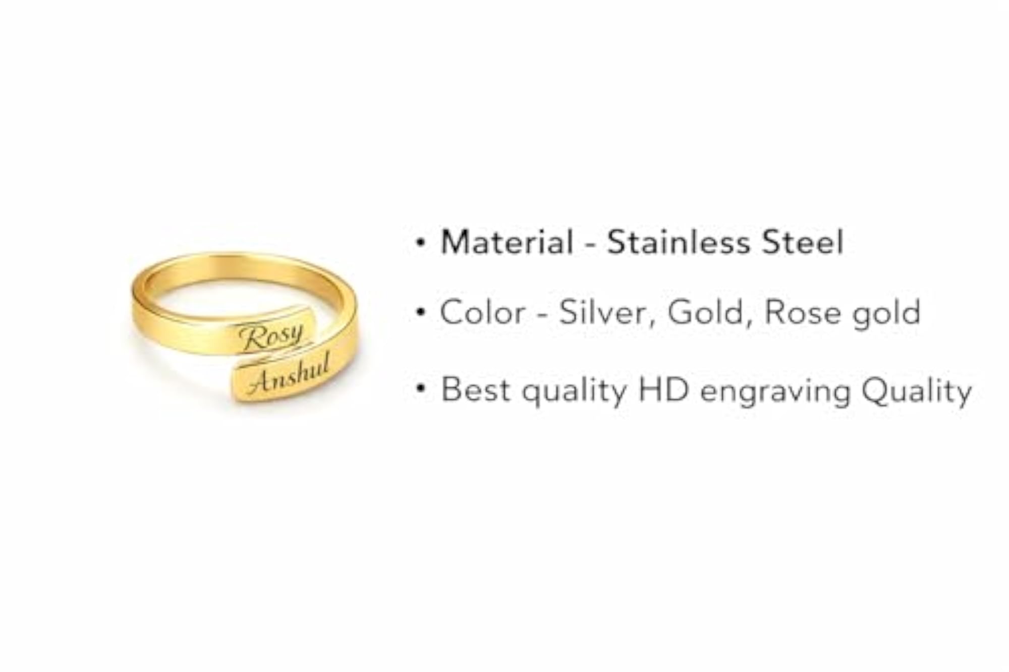Personalized Couple Name Wrap Ring, Custom Engraved Stainless Steel