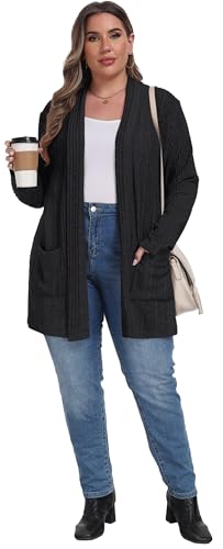 OLRIK Womens Plus Size Cardigan Open Front Easy to Wear Casual Knit Sweaters with Pockets Loose Outwear4