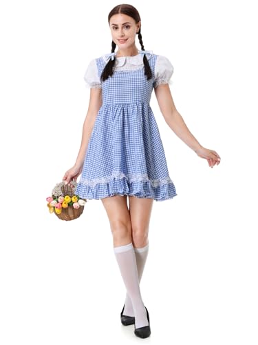 maxToonrain Dorothy   Disfraz de Halloween para mujer, divertido personaje de Kansas Girl de cuento de hadas, guinga azul, Día Mundial del Libro para mujeres/mujeres (azul, M)