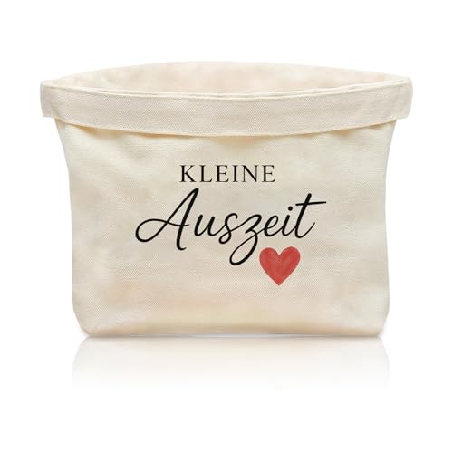 MOAZIFI Geschenkkorb für Frauen Kleine Auszeit Geschenk mit Schönem Druck und Herzmotiv Praktischer und Wiederverwendbarer Canvas Korb als Entspannung Geschenk für Frauen zum Geburtstag Jubiläum
