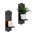 Walasis Candle Sconces Black Wall Decor Set of 2 - Wood Wall Candle Sconce Set of Two Gothic Distressed Candle Holders Wall Decor for Small Vase Pillar Candles Tealight