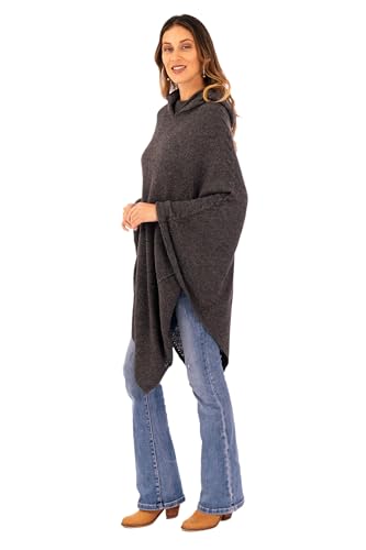 NOVICA Artisan Handmade Alpaca Blend Hooded Poncho Knit in Graphite from Peru Wool Clothing Grey Solid ' Adventurous Style in Slate'3