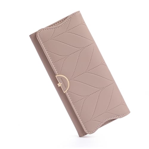 Leather Wallet for Women Trifold Womens' RFID Blocking Wallet Card Holder Purse Clutch with Zipper Coin Pocket,Soybean Sand