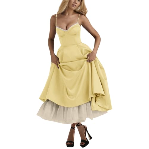 ZHENDEGL Korsett Kleid Damen Kleid Mit Korsett Korsett Kleider Lang Milkmaid Dress Ballkleid Damen Lang 50S Dress Pinkes Kleid Damen Kleider...