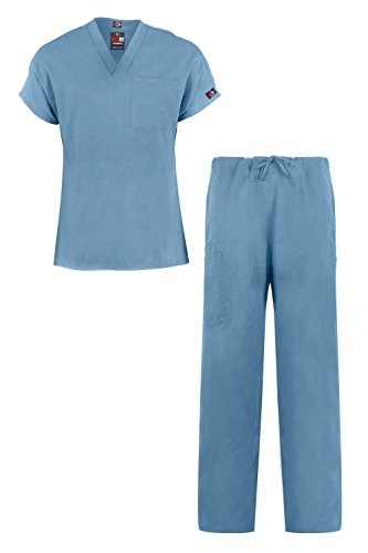 MediFit Men's Basic Solid Two Piece Medical Top & Pants Scrub Set(Menset-MED,SBL-M) Sky Blue