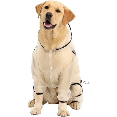 Olsa Raincoat, Hooded Slicker Poncho, 4 Legs Rain Jacket With Reflective Stripe, Transparent Water Proof Resistant Snow Clothes for Small Medium Large Dogs