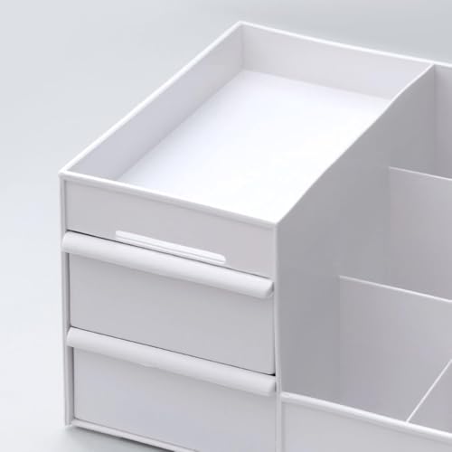 Image of zuku MakeUp Organizer Stand Desk Storage Dressing Table Organiser Cosmetic Organizer Box Skin Care Table Bathroom Organiser Makeup Storage Box Makeup Vanity with Transparent Drawer(White)