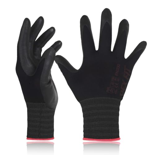 Image of DEX FIT Work Gloves FN330, 3D Comfort Stretch Fit, Power Grip, Durable Foam Nitrile Coated, Smart Touch, Thin & Lightweight, Machine Washable, Black 11 (XXL) 3 Pairs