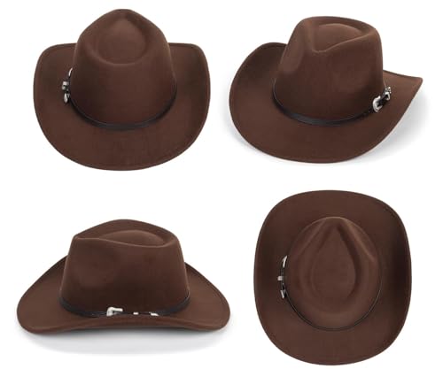 Kids-Cowboy-Bull-Head-Hats Boys Girls Western-HatsToddler Wide-Brim Classic Felt Fedora Cowgirl Hat for 2-6 Years2