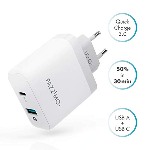 Quick Charge 3.0 Ladegerät - Ladeadapter 2 Port mit USB A und USB C Anschluss - Quick Charge Netzteil 33W - Handy Schnellladegerät kompatibel für Samsung Huawei Xiaomi LG HTC - QC 3.0 Ladegerät