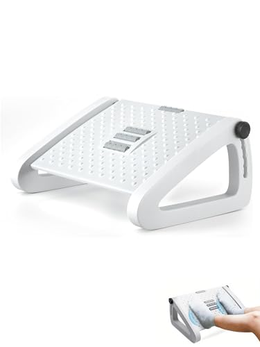 Reposapiés Oficina Ergonómico, Soporte Ajustable para Pies Bajo Escritorio, Antideslizante, Reposa Pies con Función de Masaje, Mejora la Postura y la Circulación, Ideal para Trabajo y Casa