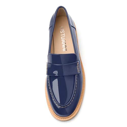 Image of JUSTDANNI Loafers for Women Slip On Shoes with Round Toe 1.2-Inch Low Chunky Block Heel Patent Comfortable Casual Dress Pump Shoes for Wedding Party Work Shopping Dating