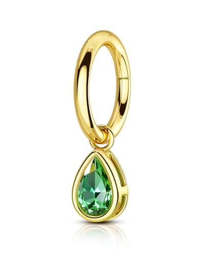 COCHARM 14G Clicker Belly Button Rings Gold Plated Belly Navel Rings for Women Dangle Green CZ Belly Navel Piercing Jewelry Stainless Steel