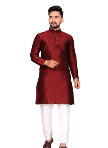 rara retail Self Design Pattern Kurta with Jecard Silk Kurta with Cotton Pyjama Short Printed Kurta for Men Mens Straigth Kurta Pyjama Set (Pack of 1)-picture-33