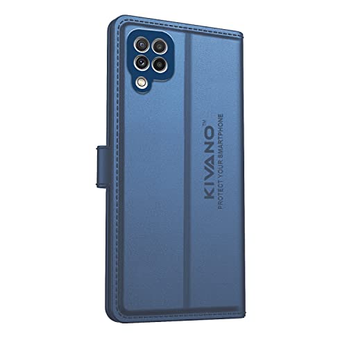 Image of KIVANO Professional Series Wallet Case for Samsung Galaxy A22 4G | Luxurious Design | Handcrafted Unique | Premium | PU Leather Flip Cover | Card Slots | Kickstand | Magnetic Closure - Dark Blue