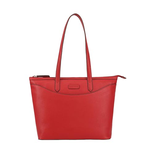 Lloyd Baker London – GLOSHI Leather Tote Bag: Women's Classic Modern Design in 100% Genuine Full Grain Leather with a Full Zip Closure- SAMBA (Red)