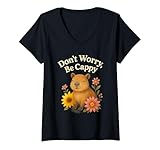 Photo Gallery donna happy capybara don t worry be cappy girasole floral design maglietta con collo a v Photo Gallery donna happy capybara don t worry be cappy girasole floral design maglietta con collo a v