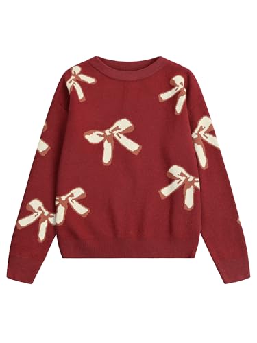 Girls' Knit Pattern Pullover Sweaters Crewneck Long Sleeve Fall Casual Tops, Size 5-14 Years