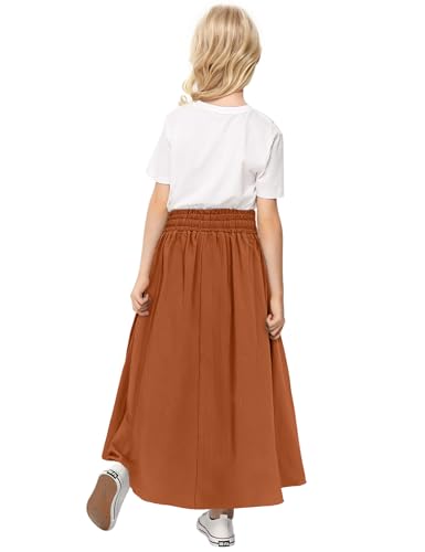 Image of Girls Maxi Skirt A-Line Uniform Skirts School Daily Skirt with Pockets, 4-13 Years