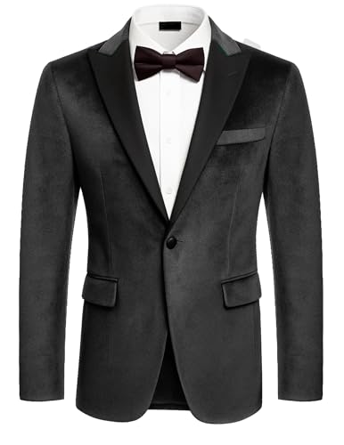 COOFANDY Mens Velvet Blazer Black Tuxedo Jackets Notched Lapel Single Button Prom Jackets