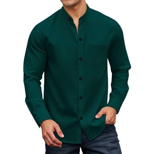 Zanisouta Camisa tradicional para hombre, con botones, sin arrugas, camiseta de trabajo, elástica, de manga larga, para el tiempo libre, para negocios, golf, transpirable, para correr, O Verde Oscuro