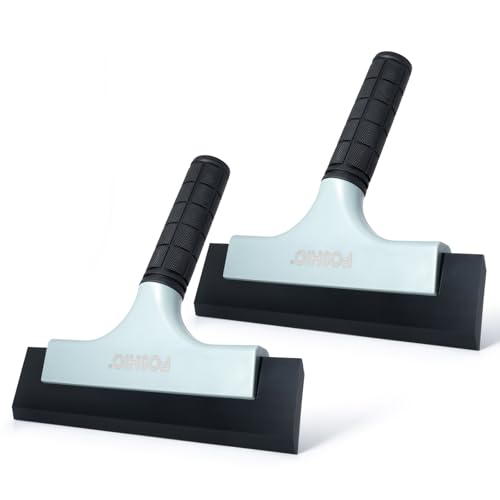 FOSHIO All-Purpose Car Window Squeegee, 2 Pack 8 inch Double Edge Squeegee Blades with Non-Slip Long Handle Car Squeegee for Window Cleaning, Windshield, Tile, Mirror, Shower Squeegee for Shower Doors