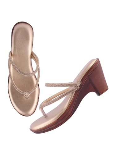 Image of TRYME Gorgeous Wedge Slip On Sandal Embellished Rhinestones Strap Platform Party Heels For Womens & Girls