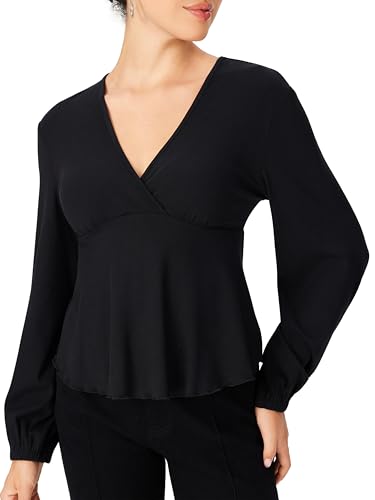 CIDER Womens V Neck Shirt Long Sleeve Blouse Ruffle Hem Going Out Date Night Top3