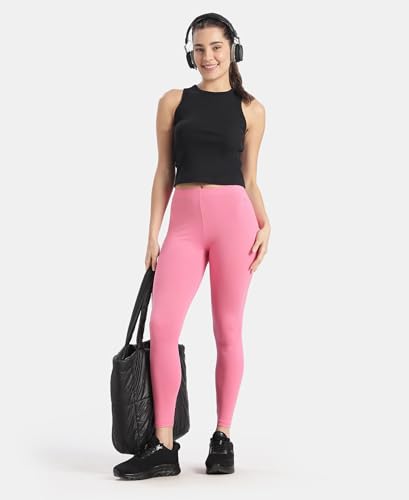 Image of Jockey AW87 Women's Super Combed Cotton Elastane Stretch High Rise Leggings with Ultrasoft Waistband