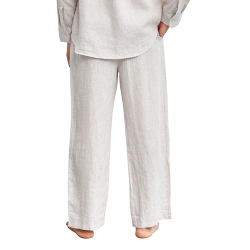 Amazhiyu Men's 100% Linen Summer Casual Elastic Drawstring Loose Pants Pockets Flax, Medium2