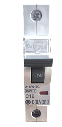 Image of Polycab PVC Plastic 16 Amp SP Mini MCB - Single Pole, C Curve, Low Voltage Miniature Circuit Breaker (White)