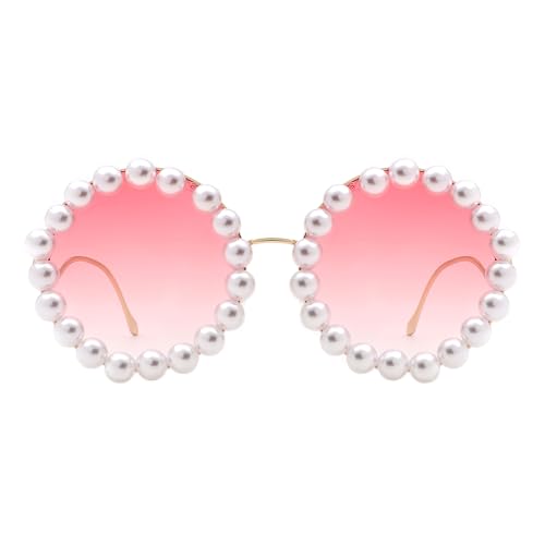 Women's Round Sunglasses Oversized Gold Metal Frame With Pearls UV4003
