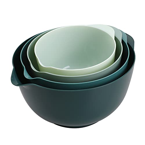BoxedHome Green Ombre Nesting Plastic Mixing Bowl Set With Pour Spout, Microwave and Dishwasher...