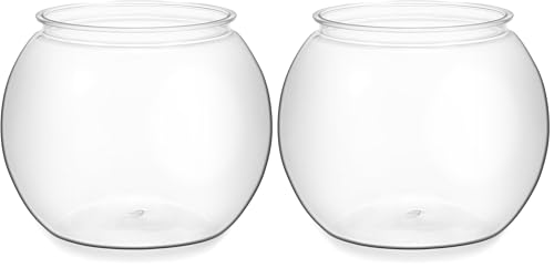 Image of Plastic Clear Fish Bowl, Round Goldfish Betta Fish Tank, Desktop Bubble Bowl Plant Vase Pot for Fish Aquarium, Home Wedding Holiday Party Decor (1 Gallon, 8.6 inchx6.3 inch) (Pack of 2)