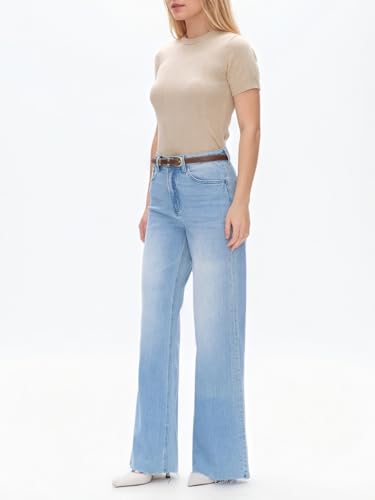BlueMoment High Waist Stretchy Wide Leg Jeans for Women Basic Straight Denim Pants Raw Hem Underwear Trouser3