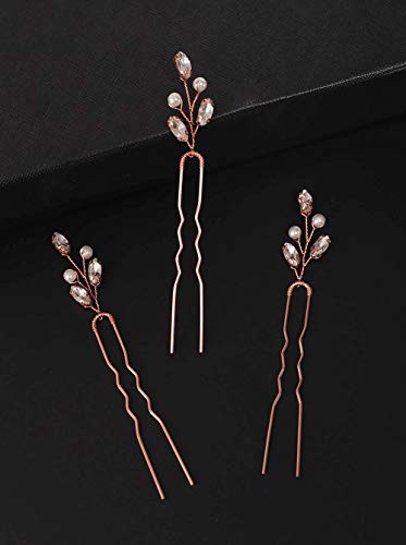 Fxmimior 3 Pcs Bridal Women Vintage Wedding Party Hair Pins Crystal Hair Accessories (Rose Gold) #TOP3
