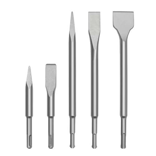 hsawbit 5 Piece SDS Plu Drill Bit ad Chiel Set SDSPlu Flat Bit Set for Cocrete Brick Cemet Stoe ad Maory