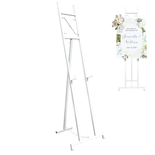 Easel Stand, 13.5" x 53.5" Adjustable Height Metal Easel Display Stand, Square Tube White