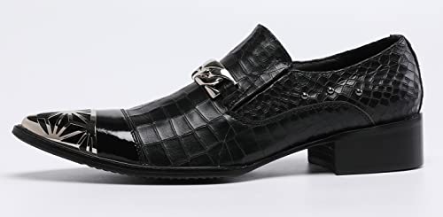Santimon Mens Casual Smoking Loafers Slip On Metal Patch Double Cap Toe Rivet Genuine Leather Lightweight Modern Fashion Business Dress Shoes3