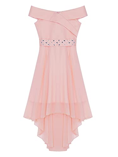 Kids Girls High Low Flower Girl Wedding Chiffon Dress Off Shoulder Sleeveless Evening Party Dance Wear3